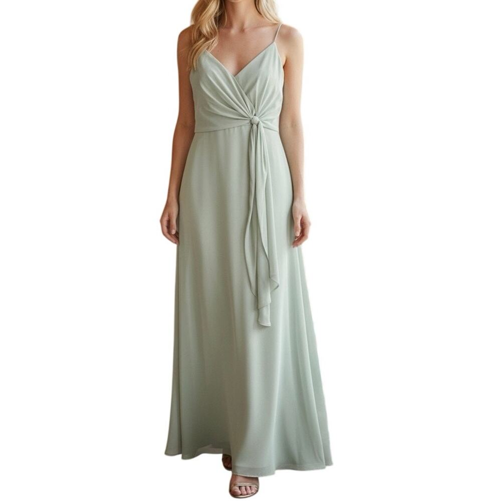 Jenny Yoo Size 4 Amara Lt Sage Green Chiffon Bridesmaid Dress Long Formal